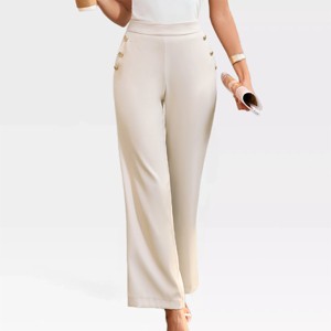 Womens Pants Mid Rise Dressy Stretchy Wear to Work Pants Pull on Business Casual Slacks Trousers Bootcut Pants - 1 of 4