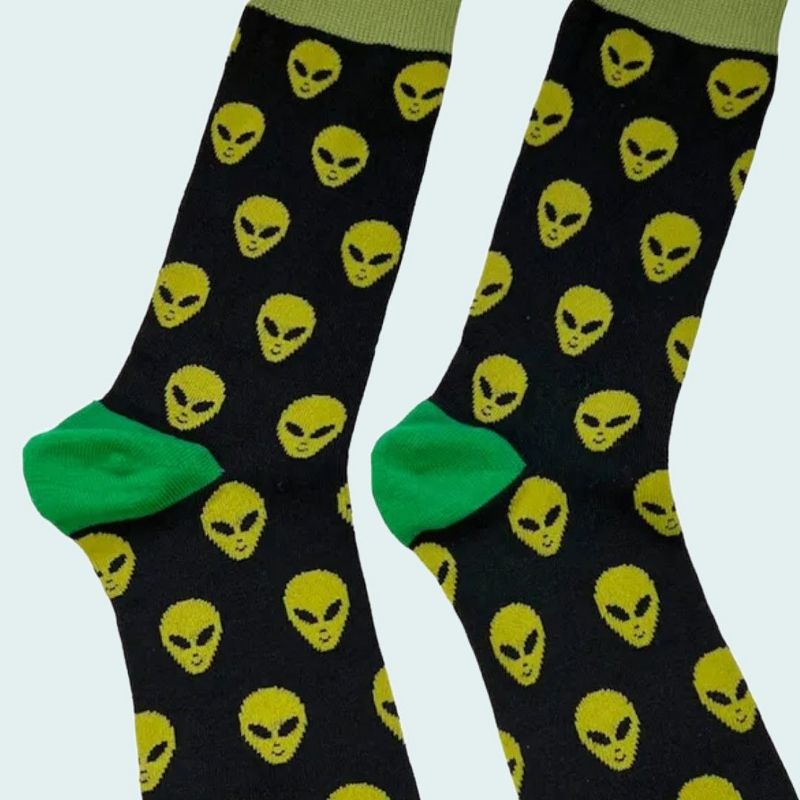 Alien Face Pattern Socks (Men's Sizes Adult Large) from the Sock Panda, 3 of 4