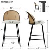 Set of 2 Modern Rattan Back Counter Stools, Armless Bouclé Fabric Seats with Metal Base, Kitchen Island Stools, Breakfast Bar Chairs-Panipeachy - 3 of 4