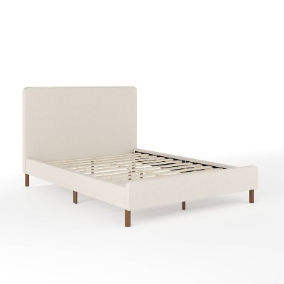 Martha Stewart Full Britta Upholstered Platform Bed Beige/Walnut