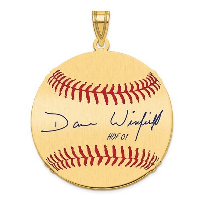 Black Bow Jewelry 14K Gold Plated Dave Winfield Signature LG Enamel Baseball Pendant