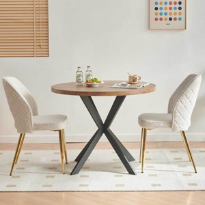 Modern Boucle Upholstered Dining Chair Set of 2 with Hollow Back and Gold Metal Legs for Dining Room Kitchen-Baofuwish - 1 of 4