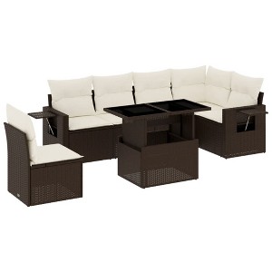 vidaXL 7 Piece Patio Sofa Set with Cushions Brown and Cream Poly Rattan - 1 of 4