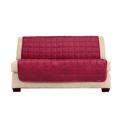 Antimicrobial Quilted Armless Loveseat Furniture Protector Burgundy - Sure Fit