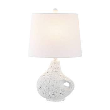 24" Charlotte Minimalist Designer Iron/Resin Oval Shade Table Lamp (Includes LED Light Bulb) White Terrazzo - JONATHAN Y