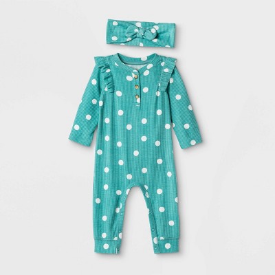 green and white polka dot jumpsuit