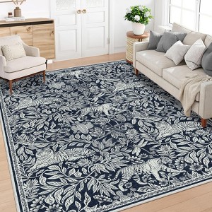 Modern Botanical Printed Carpet, Foldable Washable Rug with Non Slip Rubber Backing - 1 of 4
