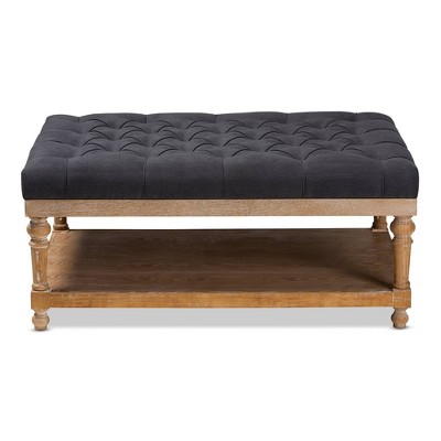 Charcoal Linen Fabric Tufted Cocktail Ottoman with Storage Shelf