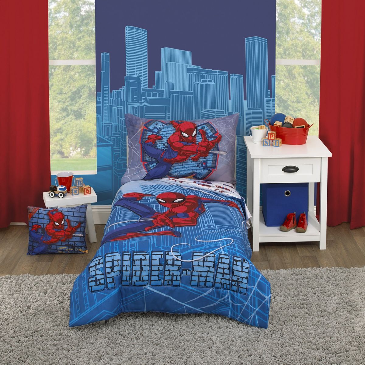 NoJo Marvel Spiderman Wall Crawler Red, White, and Blue Spider Webs Super Soft Toddler Pillow - thumbnail 4