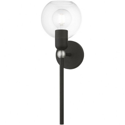Black and Brushed Nickel 1-Light Sconce with Clear Glass Shade