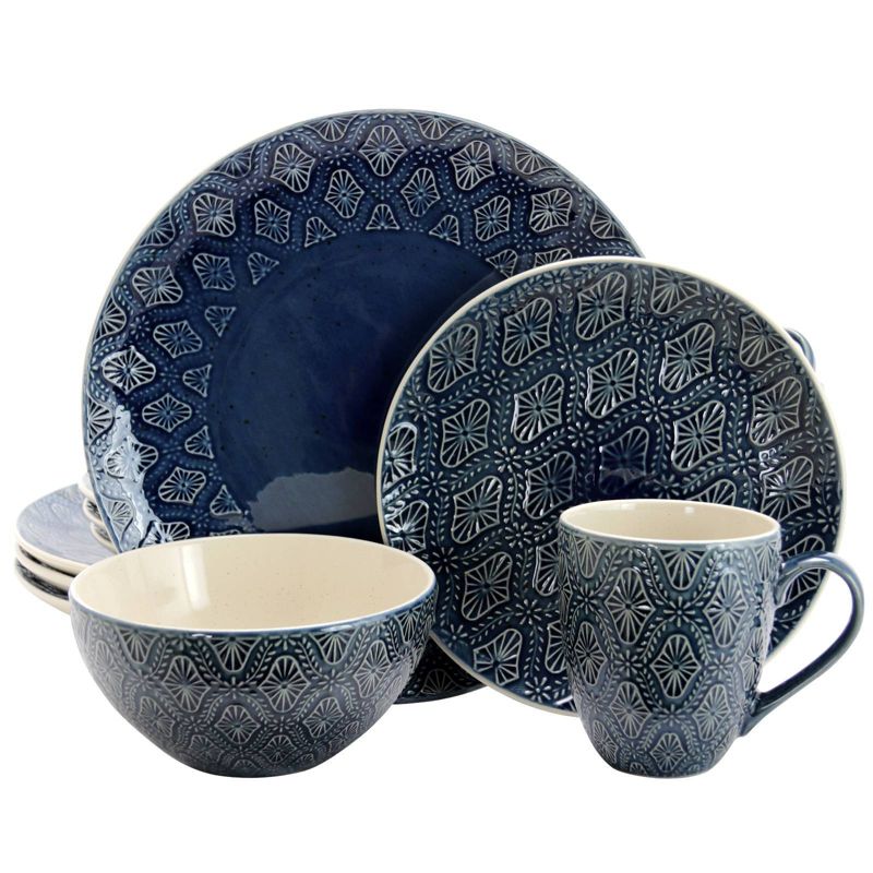 16pc Stoneware Lovely Tapestry Dinnerware Set Blue - Elama, 1 of 8