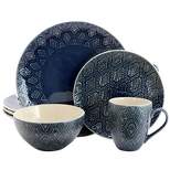 16pc Stoneware Lovely Tapestry Dinnerware Set Blue - Elama
