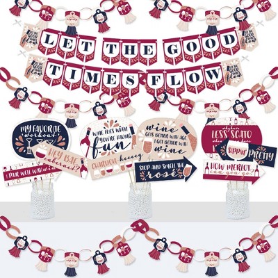 Big Dot of Happiness But First, Wine - Banner and Photo Booth Decorations - Wine Tasting Party Supplies Kit - Doterrific Bundle