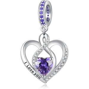 Sterling Silver Heart Birthstone Charms - Customizable Beads for Bracelets & Necklaces, Gift for Women - 1 of 4