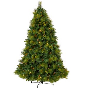Nearly Natural 6.5-ft North Carolina Mixed Pine Artificial Christmas Tree with 350 Warm White LED Lights, 1367 Bendable Branches and Pinecones - 1 of 4