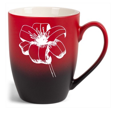Elanze Designs Botanical Floral Nature Coffee Cup Mug 12 Ounce Ceramic With Ombre Gradient Elegant Minimalist Daylily Flower Silhouette Red and Black