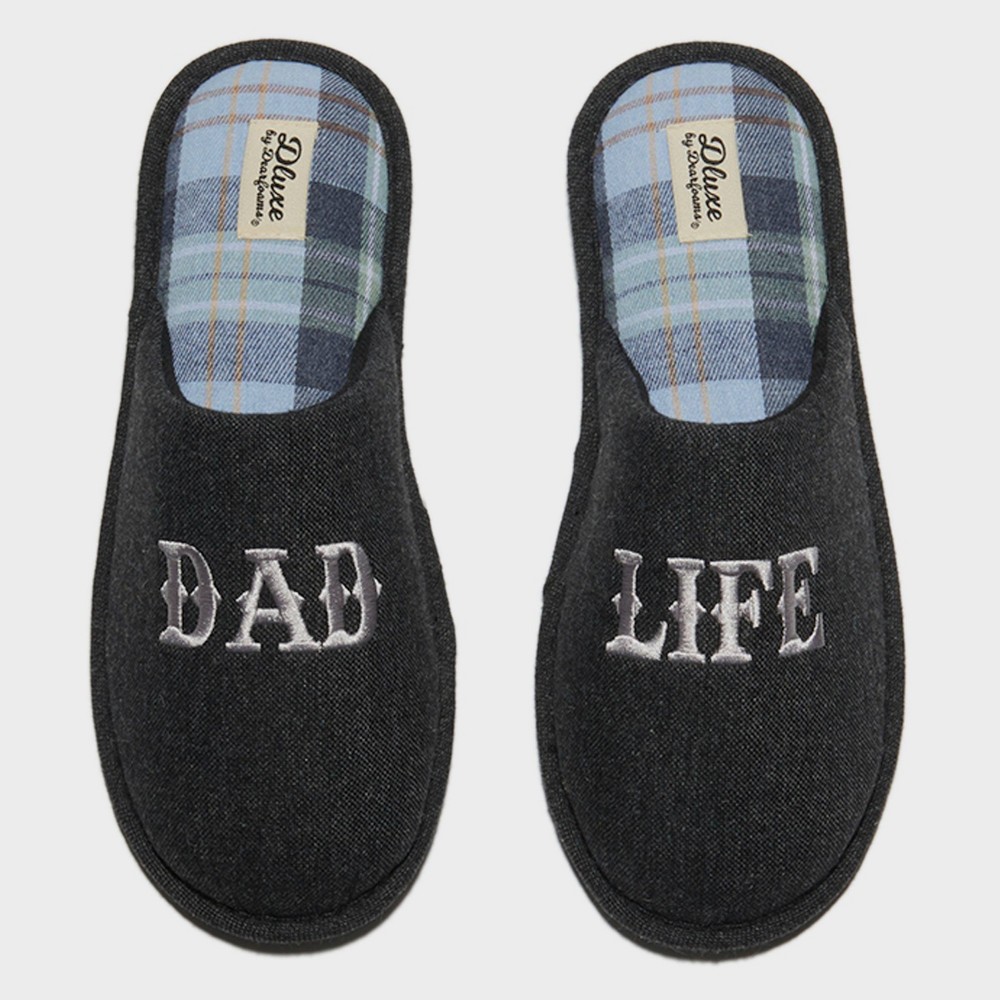 (Size:11/12)dluxe by dearfoams Men's Father's Day Dad Life Slippers - Black S