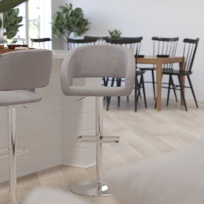 Gray Fabric and Chrome Adjustable Swivel Bar Stool