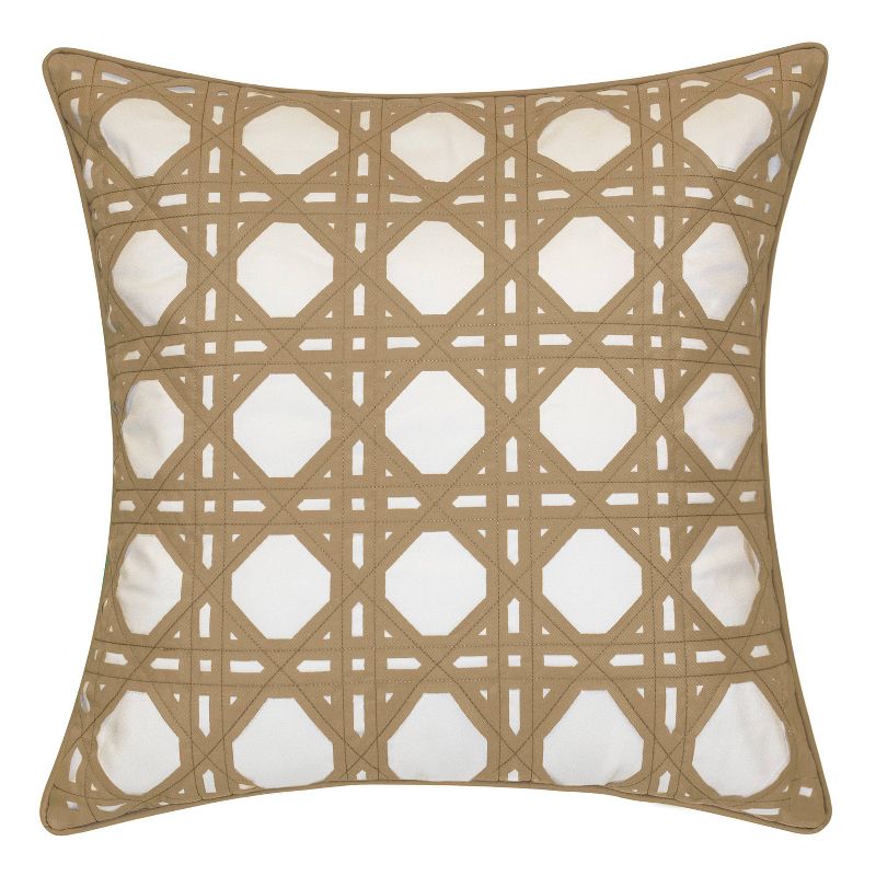 Embroidered Geometric Rattan Indoor/Outdoor Throw Pillow - Edie@Home, 1 of 7