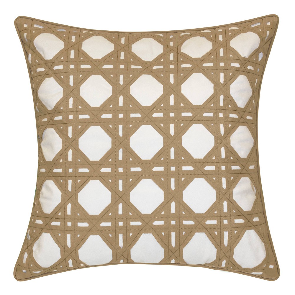 Photos - Pillow Embroidered Geometric Rattan Indoor/Outdoor Throw  Khaki - Edie@Home