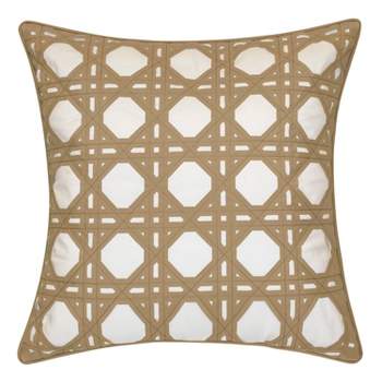 Embroidered Geometric Rattan Indoor/Outdoor Throw Pillow - Edie@Home