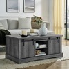 Farmhouse Coffee Table Wood Sofa Table Side Table Center Table with Sliding Barn Door&Adjustable Shelf, Rustic&Industrial, Brown+White/Gray-ModernLuxe - 3 of 4