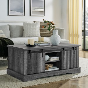 KTMBDW 41.3'' Coffee Table with Storage & Sliding Barn Doors, Farmhouse Cocktail Table w/Adjustable Shelves, Rectangular Center Table for Living Room - 1 of 4
