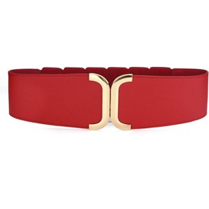 INSPIRE CHIC Lady Textured Faux Leather Stretchy Fabric Cinch Waist Belt 1 Pc - 1 of 4