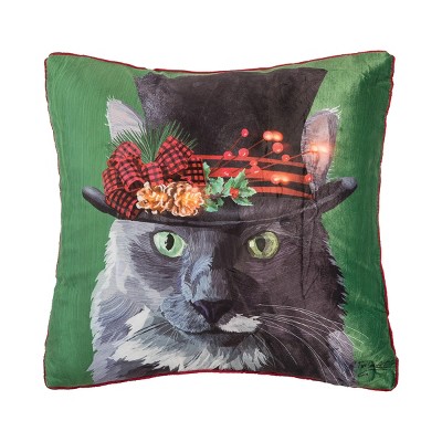 C&F Home Christmas Cat Light-Up LED 18" x 18" Throw Pillow