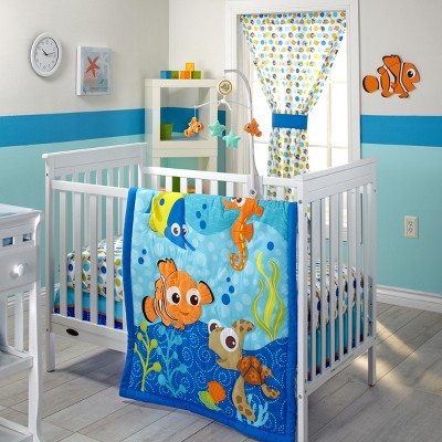 Disney Finding Nemo Aqua, Green and Orange 3 Piece Nursery Crib Bedding Set - Comforter, Fitted Crib Sheet, and Crib Skirt
