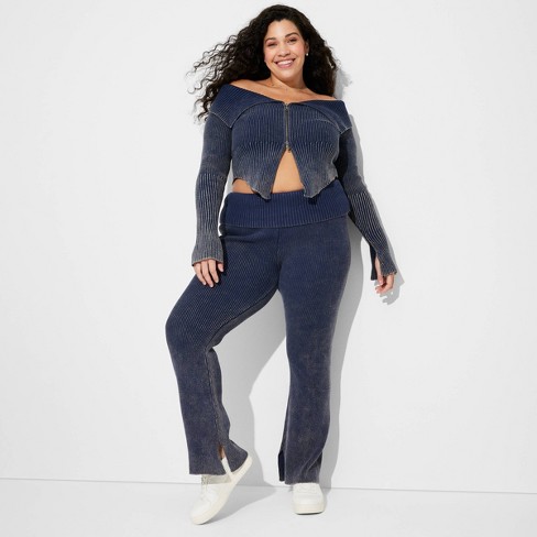 Women's Mid-rise Flare Sweater Pants - Wild Fable™ Blue 3x : Target | swamp god wide slash pants | ブーツカットデニム・フレアデニム | リックオウエンス