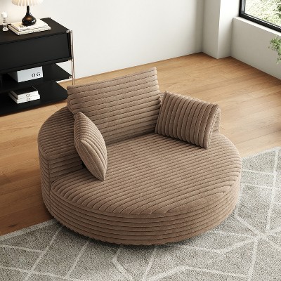 360° Swivel Chaise Lounge Lazy Accent Chair Cozy Sleeper Sofa Single Swivel Chair, Beige/Brown/Green/Black/Gray-ModernLuxe