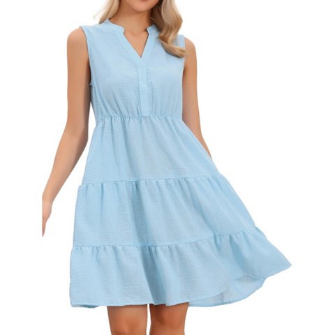 Женские платья INSPIRE CHIC Women's Sleeveless V Neck Above Knee Summer A Line Casual Dresses X-Large Light Blue