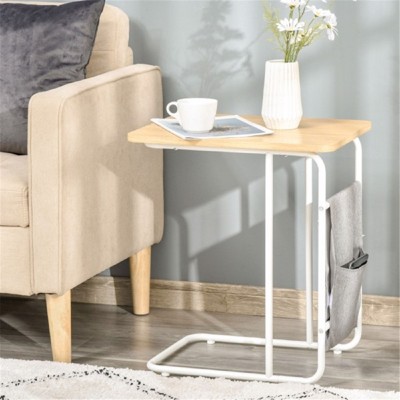 FONTOI Wood End Table with a Retractable Side Bag for Bedroom Living Room Hallway, C-shaped End Tables, Brown, 14.5"*22"*19"
