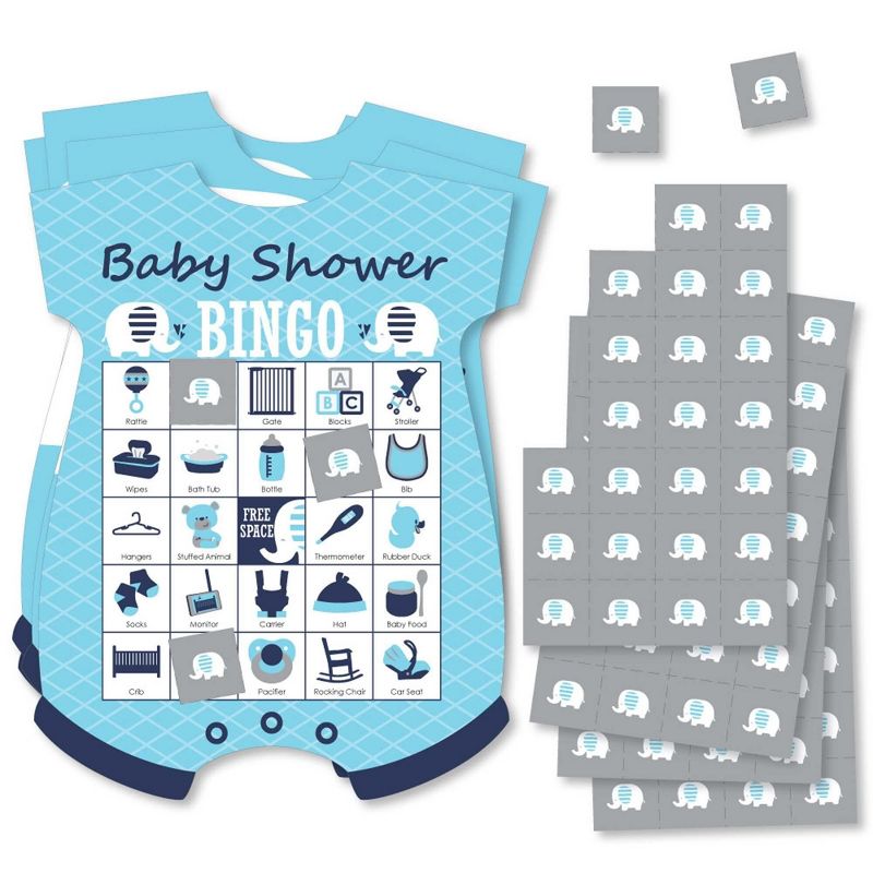 Big Dot of Happiness Blue Elephant - Picture Bingo Cards and Markers - Baby Shower Shaped Bingo Game - Set of 18, 1 of 5