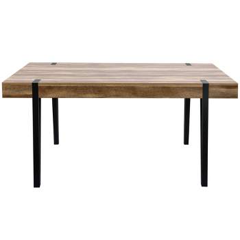 LuxenHome Oak Finish MDF Wood Black Metal Dining Table Brown