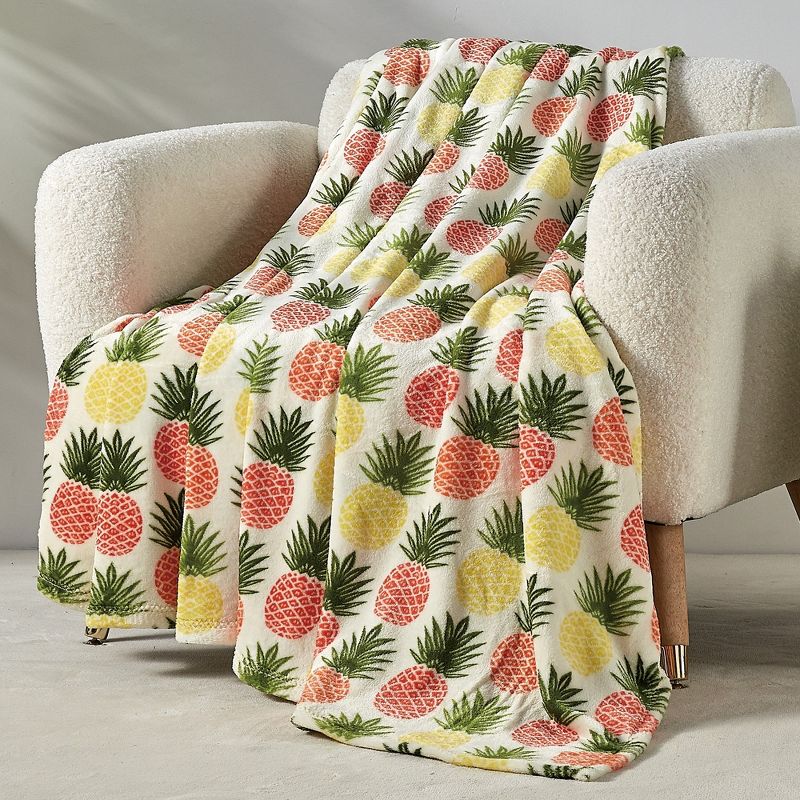 Natural Pineapple Micro Plush All Season Throw 50" x 70" Multicolor by Plazatex, 1 of 4