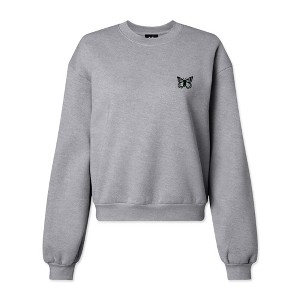 Dalix Butterfly Embroidered Fleece Relaxed Boxy Fit Long Sleeve Crewneck Sweatshirt Womens - 1 of 4