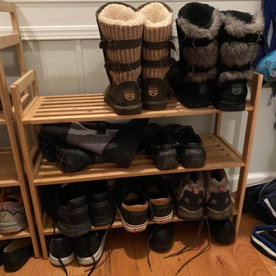 Oceanstar 3 Tier Brown Wood Shoe Rack - Holds 12 Pairs of Shoes -  Freestanding & Stackable - Carbonized Bamboo Finish