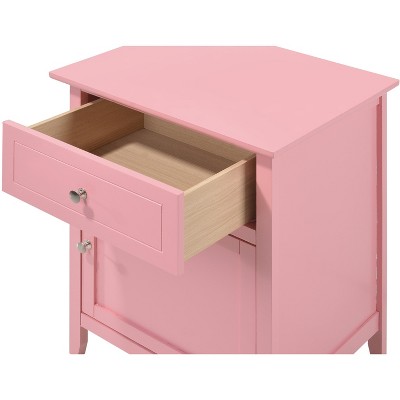 Pink Solid Wood 1-Drawer Nightstand with Door