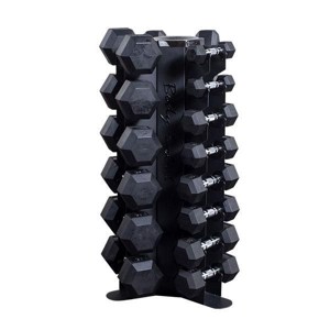 Body Solid Vertical Dumbbell Rack and Rubber Coat Hex Dumbbell Set 5 to 50 Pounds Durable Home Gym Equipment - 1 of 3