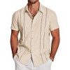 COOFANDY Men's Cuban Guayabera Short Sleeve Button Down Casual Summer Beach Linen Shirts,COLOR(White),SIZE(M) - 2 of 4