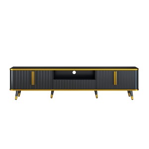 Gulches Black Gold TV Stand Entertainment Center Fits TVs up to 85 in with Open Shelf 2 Cabinets 1 Drawer - 1 of 4