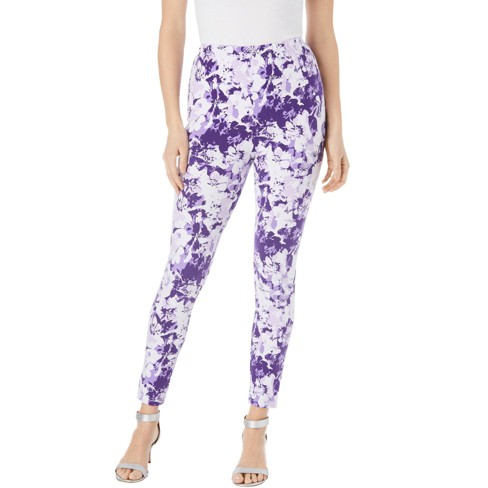 Roaman's Women's Plus Size Ankle-length Essential Stretch Legging, S -  Lavender Graphic Floral : Target