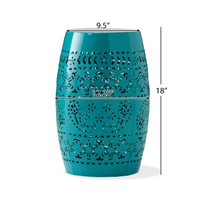 Teal 12" Iron Lace-Cut Outdoor Side Table