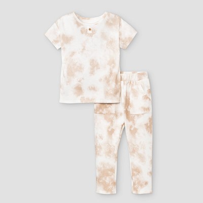 Toddler Boys' 2pc Henley Tie-Dye Short Sleeve T-Shirt & Jogger Pants Set - art class™ Tan