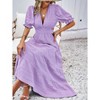 Women's Boho Floral Print Square Neck Beach Party Flowy Ruffle Midi Dress - 3 of 4