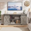 Farmhouse TV Stand for 65 Inch TV, Entertainment Center TV Media Console Table, White TV Stand with Barn Doors, Storage and Shelves - 2 of 4
