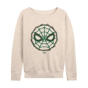 Women's - Marvel - Spider Man Wreath Lightweight French Terry Wide Neck Long Sleeve Graphic Shirt - 1 of 4