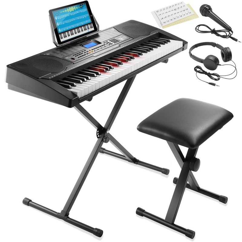 Ashthorpe 61-Key Digital Electronic Keyboard Piano with Full-Size Light Up Keys for Beginners with Adjustable Stand, Bench, Headphones and Microphone, 1 of 8